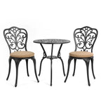Table et chaises de patio extérieur en aluminium 3 pièces avec trou pour parasol