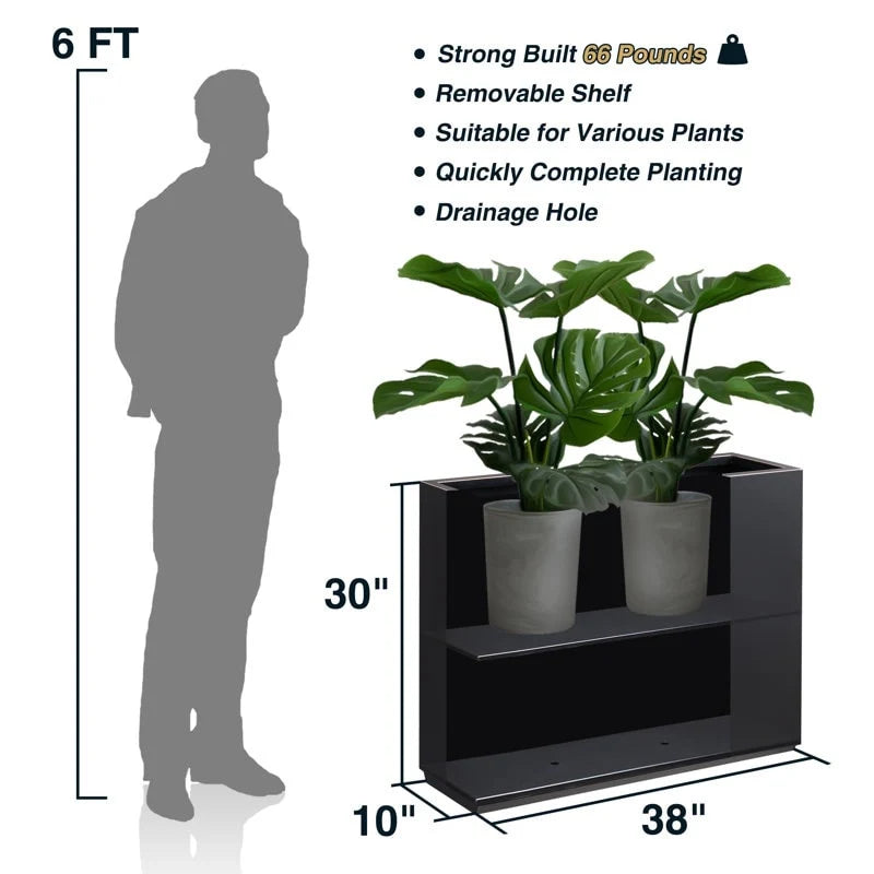 Jardinière métallique robuste pour plantes d'extérieur, 38 po L x 10 po l x 30 po H, jardinière-diviseur en métal, longue et haute - 38x30x10