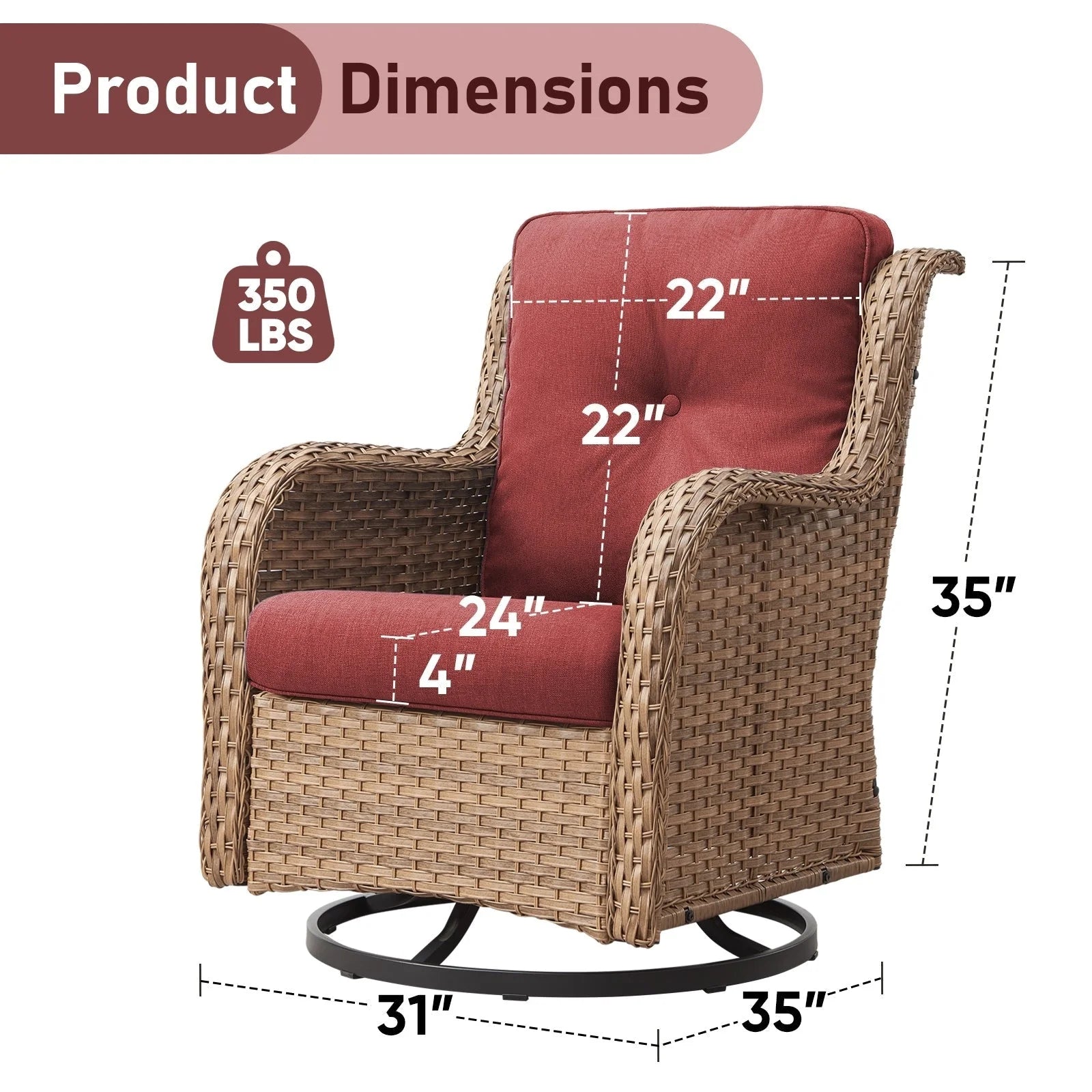 Chaises longues à bascule d'extérieur en osier Gymojoy avec base pivotante (lot de 2)