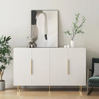 Bahut avec portes décoratives cannelées, buffet en bois avec poignées métalliques, meuble de rangement avec étagères réglables