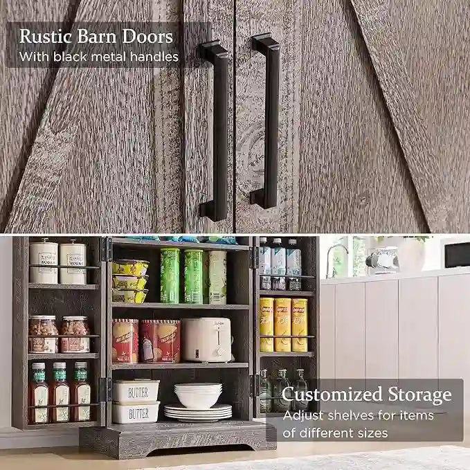 47 armoire de cuisine de ferme, buffet de rangement avec portes de grange - N/A