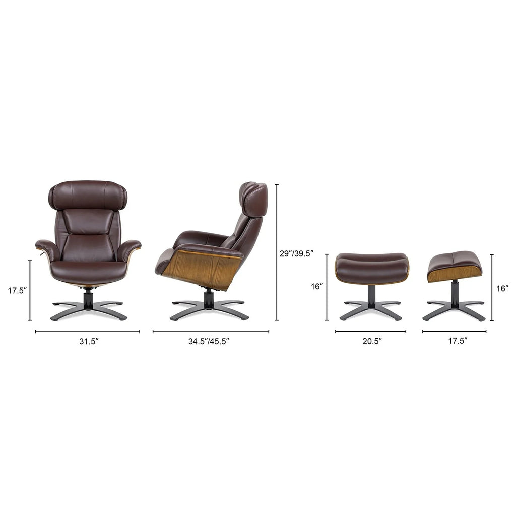 Fauteuil inclinable en cuir véritable Jovan 31.5 avec pouf