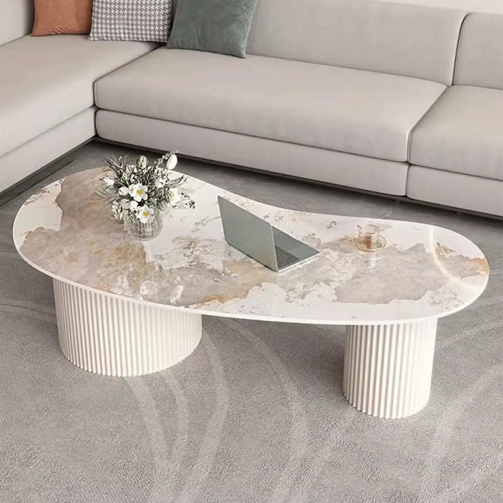 Table basse ovale standard minimaliste blanche avec 2 tiroirs