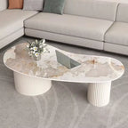 Table basse ovale standard minimaliste blanche avec 2 tiroirs