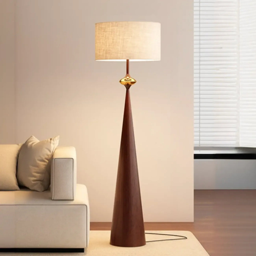 Lampadaire contemporain en métal conique avec abat-jour en tissu