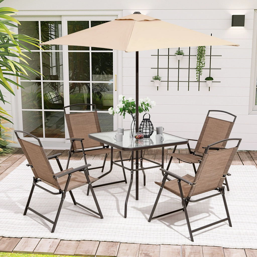 Ensemble de patio 6 pièces Pellebant avec table, parasol et 4 chaises pliantes - 22,4 L x 26,8 P x 34,4 H