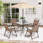 Ensemble de patio 6 pièces Pellebant avec table, parasol et 4 chaises pliantes - 22,4 L x 26,8 P x 34,4 H