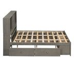 Lit plate-forme King Size avec tête de lit de rangement et 8 tiroirs