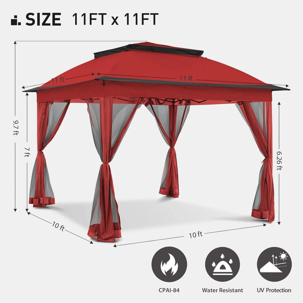 Tonnelle escamotable en acier Cozywor de 3,35 m x 3,35 m avec moustiquaire