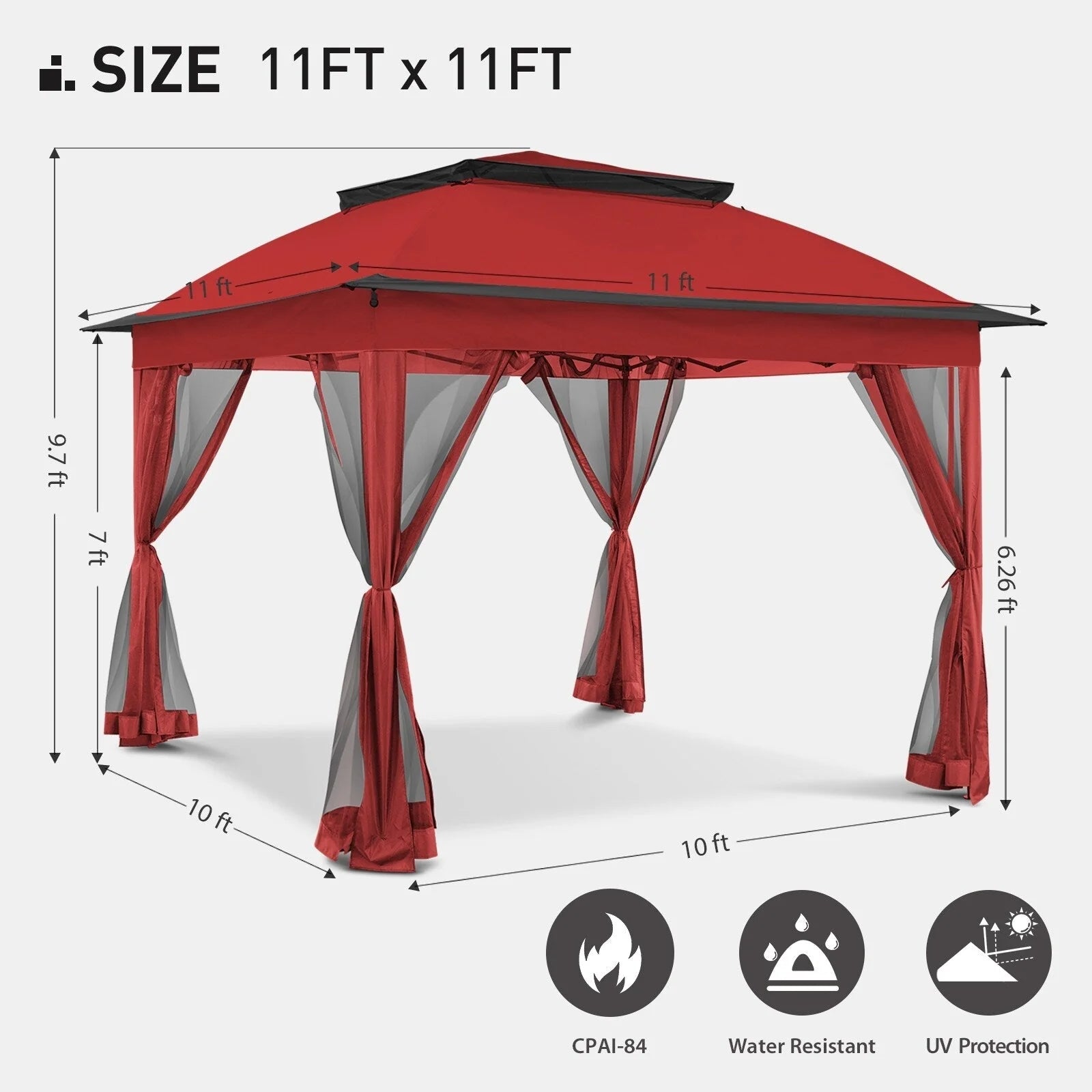 Tonnelle escamotable en acier Cozywor de 3,35 m x 3,35 m avec moustiquaire