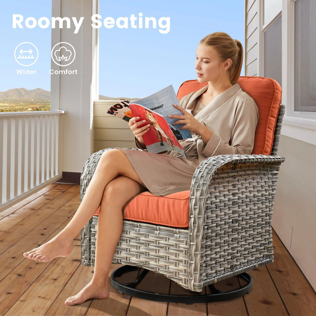 Ensemble de 9 chaises pivotantes en osier OVIOS pour l'extérieur avec table brasero
