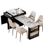 Îlot de cuisine en bois de 210 cm pour 4 à 6 personnes avec table à manger extensible et rangement double.