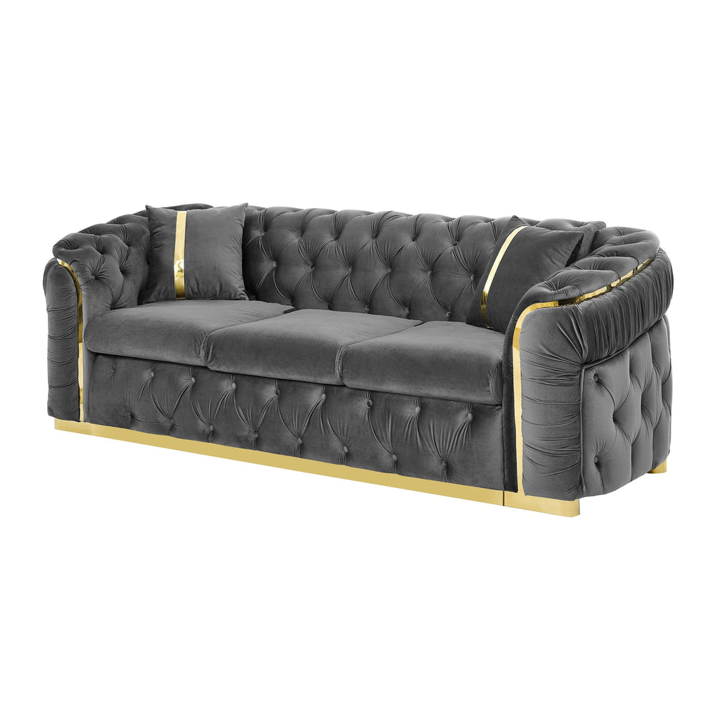 Canapé 3 places 90,6 Velvet avec 2 coussins haute densité, accents dorés et coussins