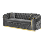 Canapé 3 places 90,6 Velvet avec 2 coussins haute densité, accents dorés et coussins