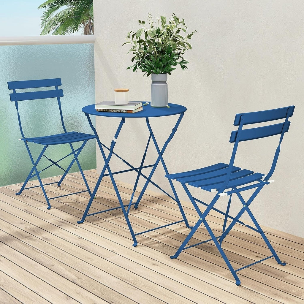 Ensemble bistro pliant 3 pièces en métal, ensemble de conversation intérieur/extérieur résistant aux intempéries pour patio, cour, jardin