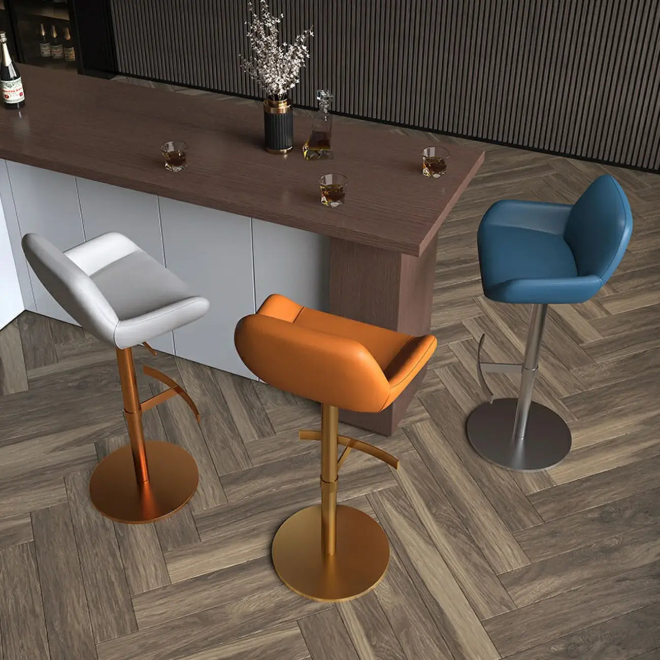 Tabourets de bar pivotants en cuir minimalistes à dossier bas pour la cuisine