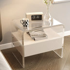 Table de chevet avec tiroirs de rangement en acrylique blanc transparent