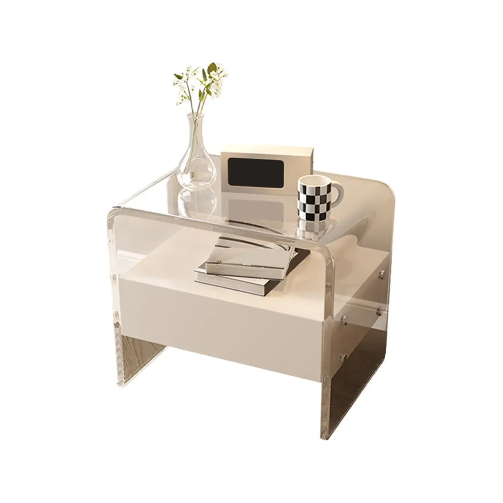 Table de chevet avec tiroirs de rangement en acrylique blanc transparent