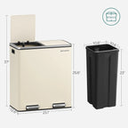 SONGMICS Poubelle double, 60L en acier inoxydable, Amande