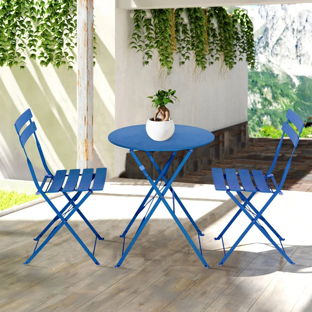 Ensemble bistro pliant 3 pièces en métal, ensemble de conversation intérieur/extérieur résistant aux intempéries pour patio, cour, jardin