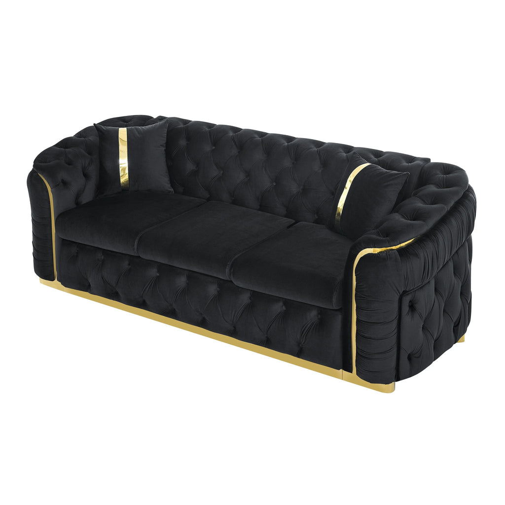 Canapé 3 places 90,6 Velvet avec 2 coussins haute densité, accents dorés et coussins