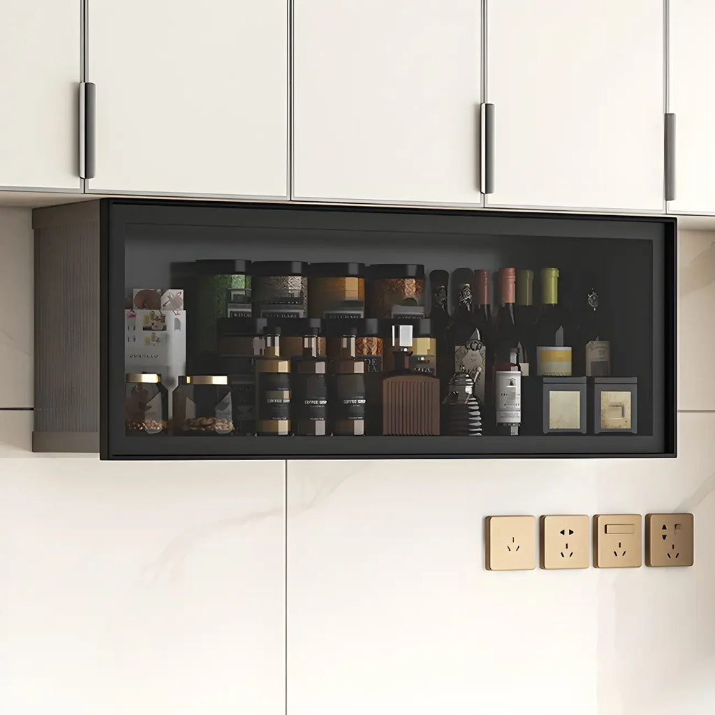 Meuble de cuisine vitré suspendu en métal gris