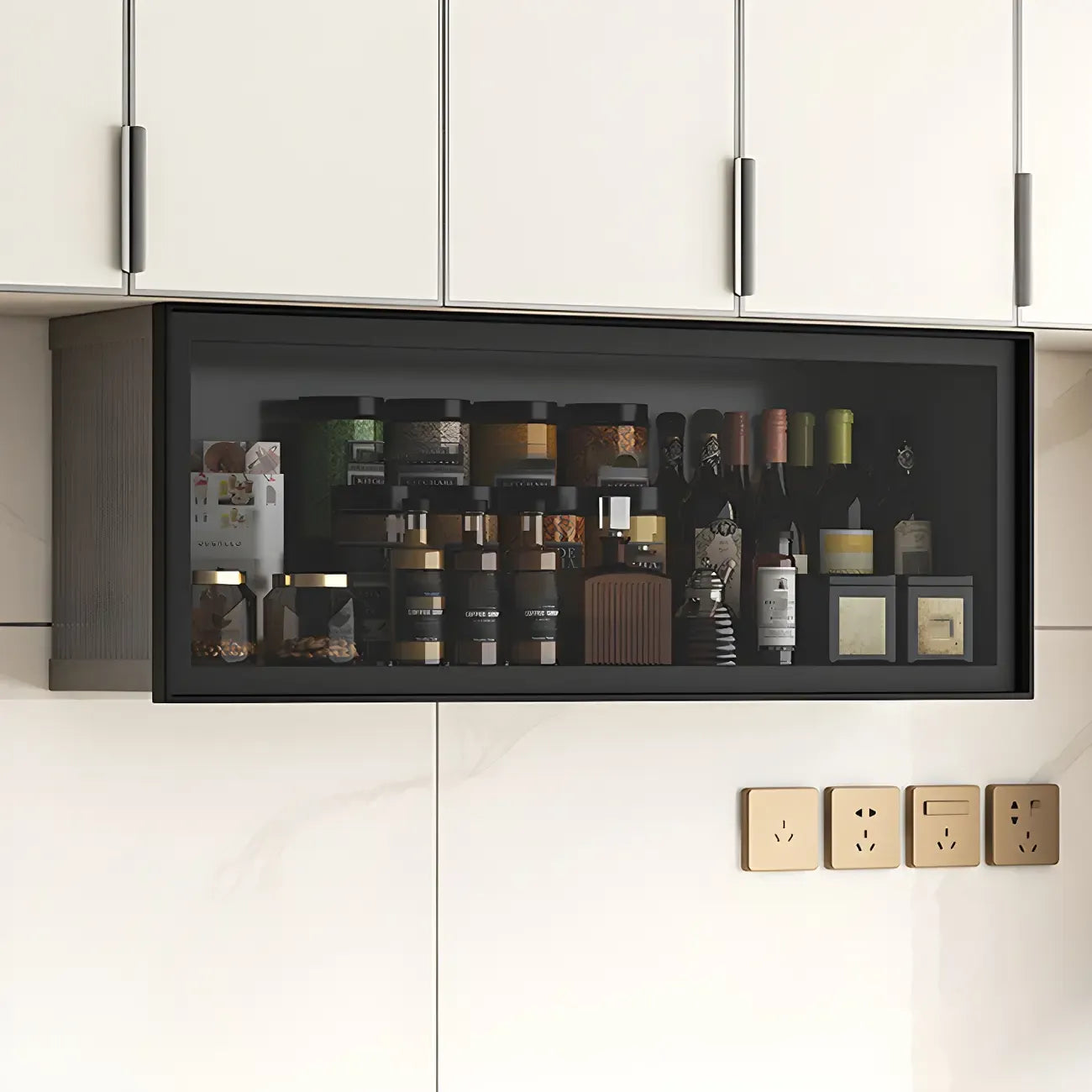 Meuble de cuisine vitré suspendu en métal gris