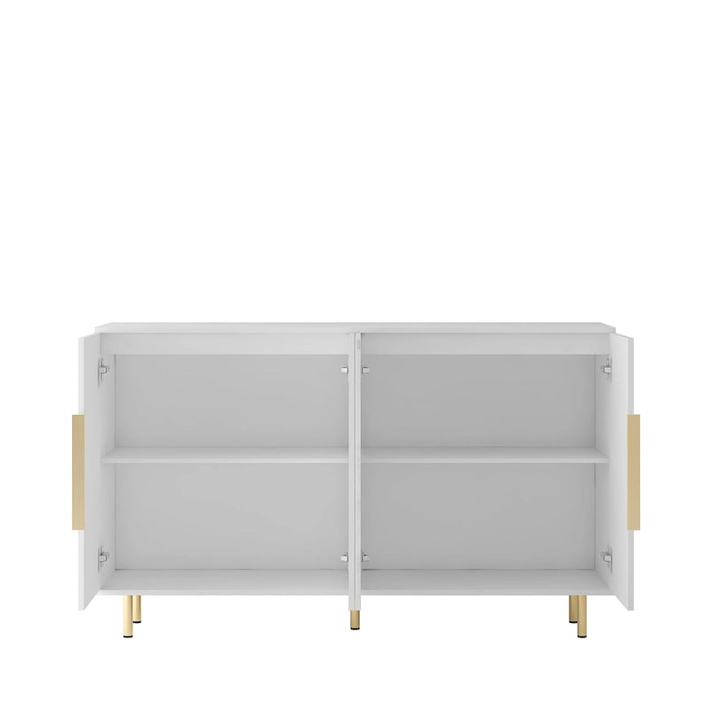 Bahut avec portes décoratives cannelées, buffet en bois avec poignées métalliques, meuble de rangement avec étagères réglables