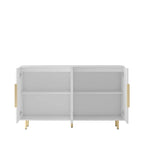 Bahut avec portes décoratives cannelées, buffet en bois avec poignées métalliques, meuble de rangement avec étagères réglables