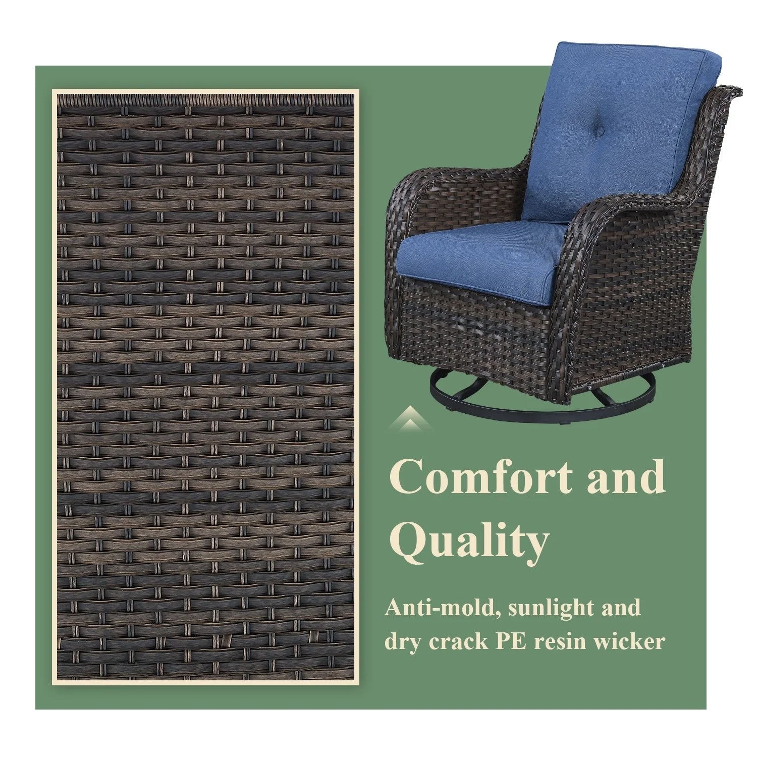 Chaises longues à bascule d'extérieur en osier Gymojoy avec base pivotante (lot de 2)