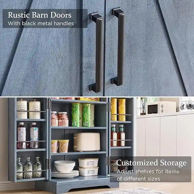 47 armoire de cuisine de ferme, buffet de rangement avec portes de grange - N/A