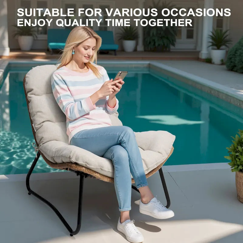 Chaises Papasan d'extérieur avec coussin, chaises confortables de patio en rotin PE avec table d'appoint