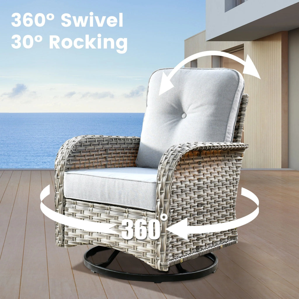 Ensemble de 9 chaises pivotantes en osier OVIOS pour l'extérieur avec table brasero