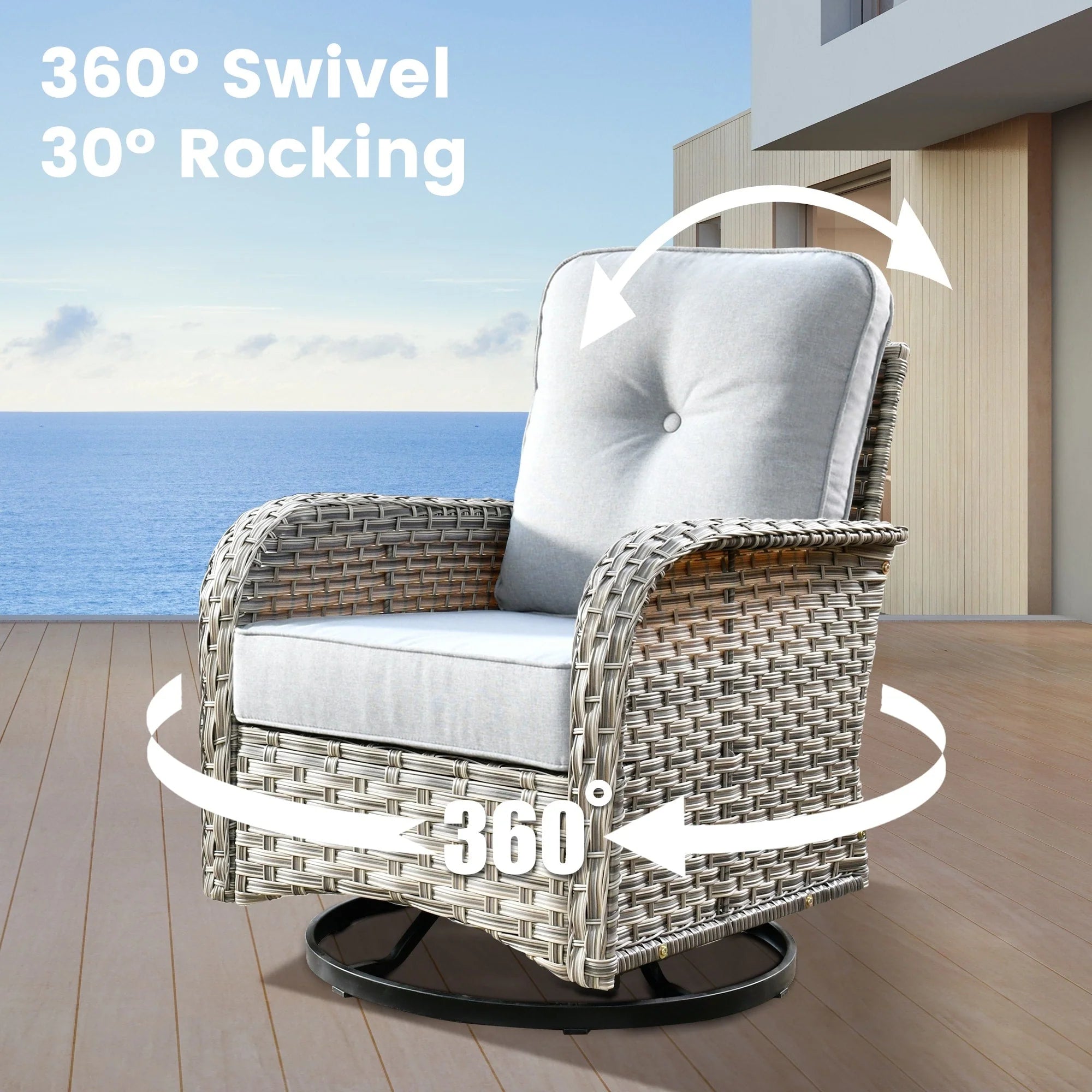 Ensemble de 9 chaises pivotantes en osier OVIOS pour l'extérieur avec table brasero