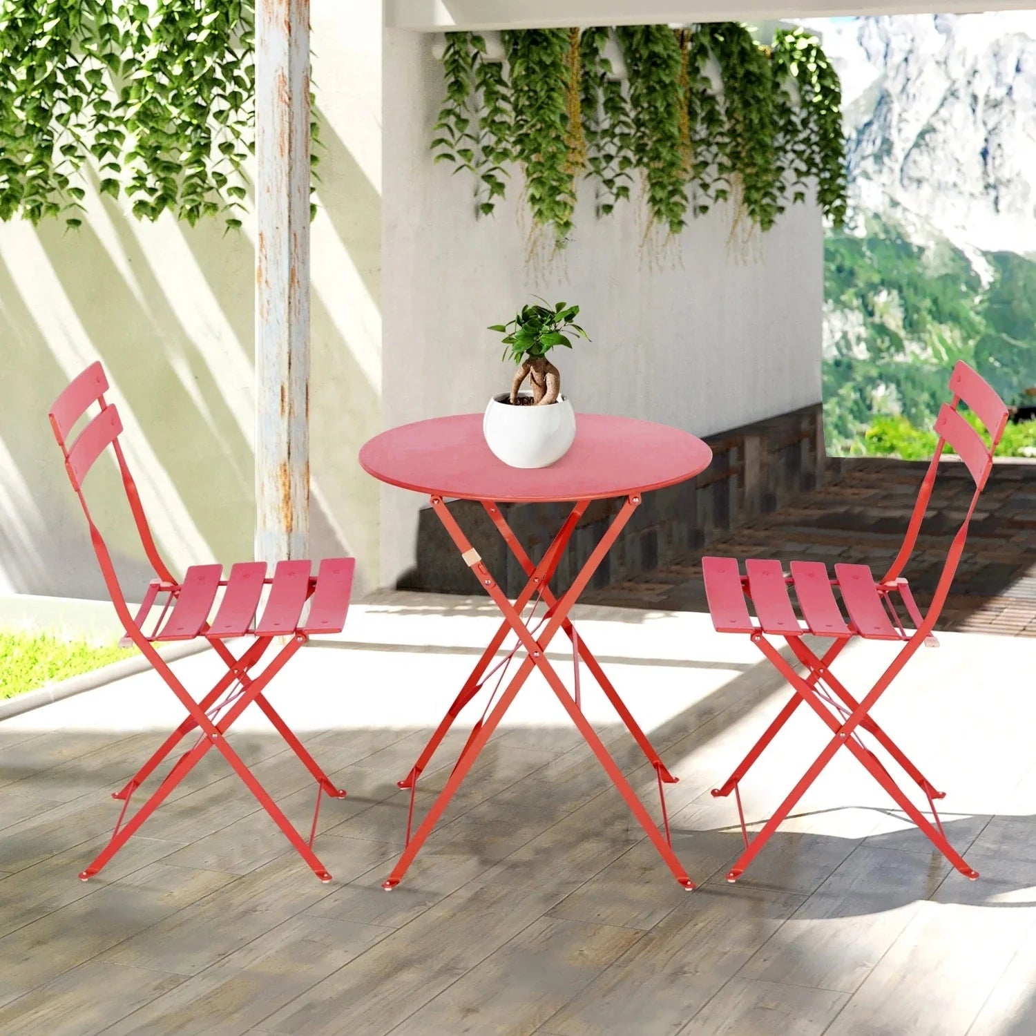 Ensemble bistro pliant 3 pièces en métal, ensemble de conversation intérieur/extérieur résistant aux intempéries pour patio, cour, jardin