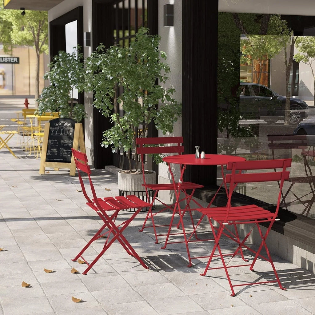 Ensemble bistro pliant 3 pièces en métal, ensemble de conversation intérieur/extérieur résistant aux intempéries pour patio, cour, jardin