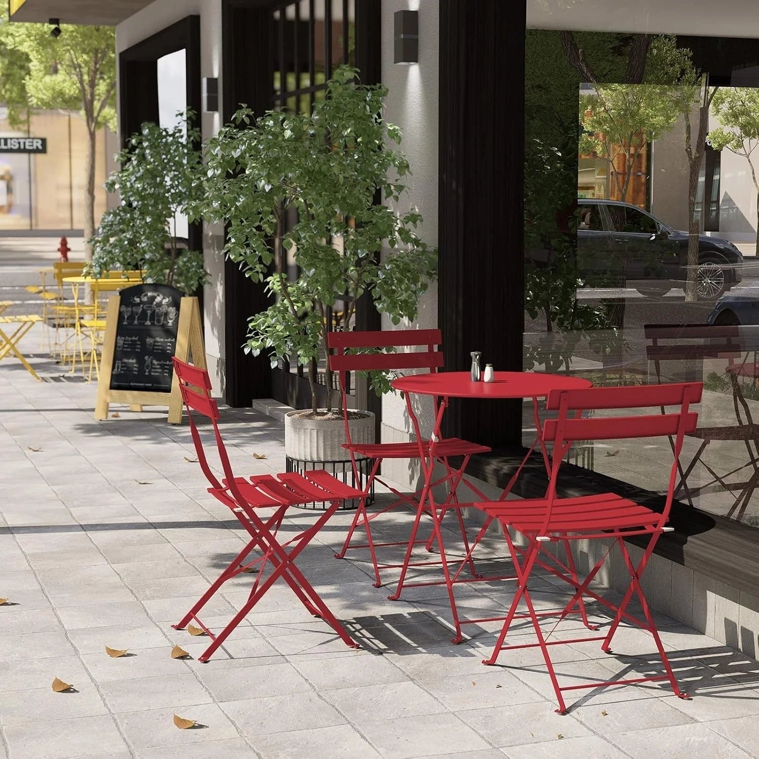 Ensemble bistro pliant 3 pièces en métal, ensemble de conversation intérieur/extérieur résistant aux intempéries pour patio, cour, jardin