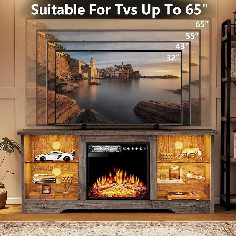 Meuble TV cheminée Bossin 58" avec foyer électrique 18", centre de divertissement moderne pour téléviseurs 65", console TV