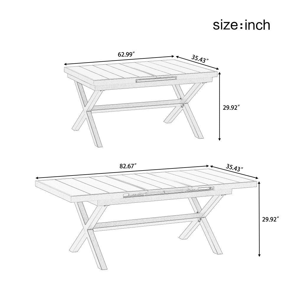Ensemble de salle à manger d'extérieur moderne 7 pièces avec six chaises et une table extensible pour patio