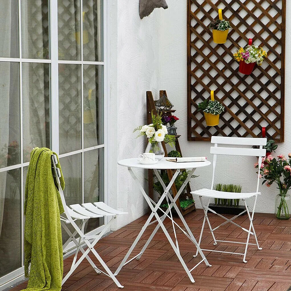 Ensemble bistro pliant 3 pièces en métal, salon de conversation intérieur/extérieur résistant aux intempéries pour patio, cour, jardin