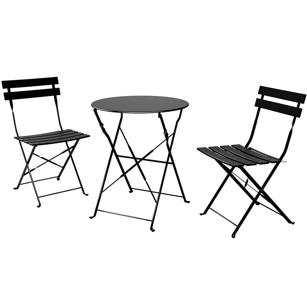 Ensemble bistro pliant 3 pièces en métal, salon de conversation intérieur/extérieur résistant aux intempéries pour patio, cour, jardin