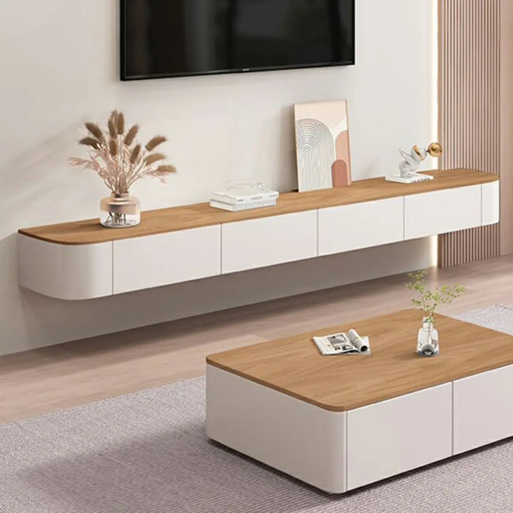 Meuble TV flottant contemporain en bois blanc avec tiroirs
