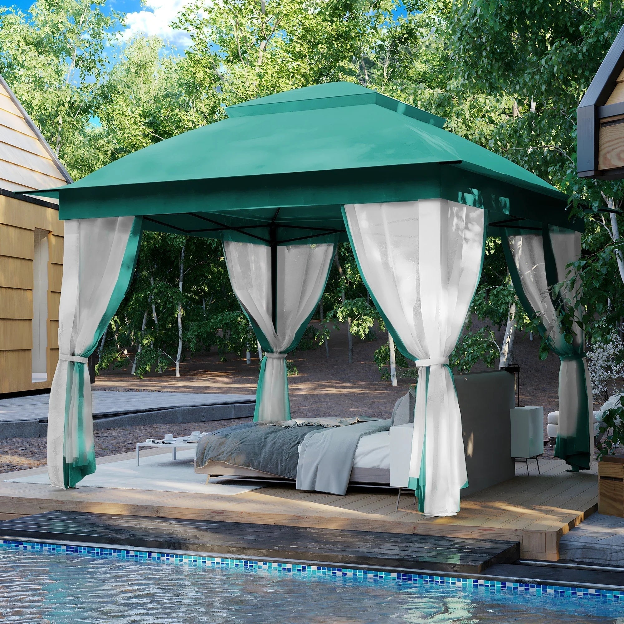 Tonnelle escamotable en acier Cozywor de 3,35 m x 3,35 m avec moustiquaire