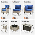 Ensemble de 9 chaises pivotantes en osier OVIOS pour l'extérieur avec table brasero