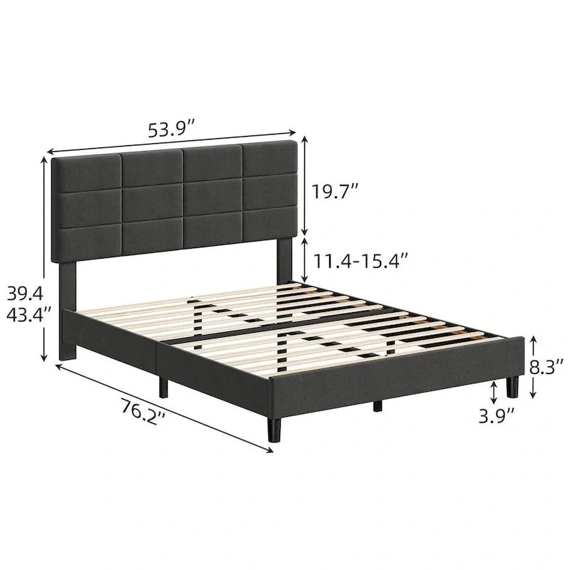 Cadre de lit en lin avec support de lattes en bois