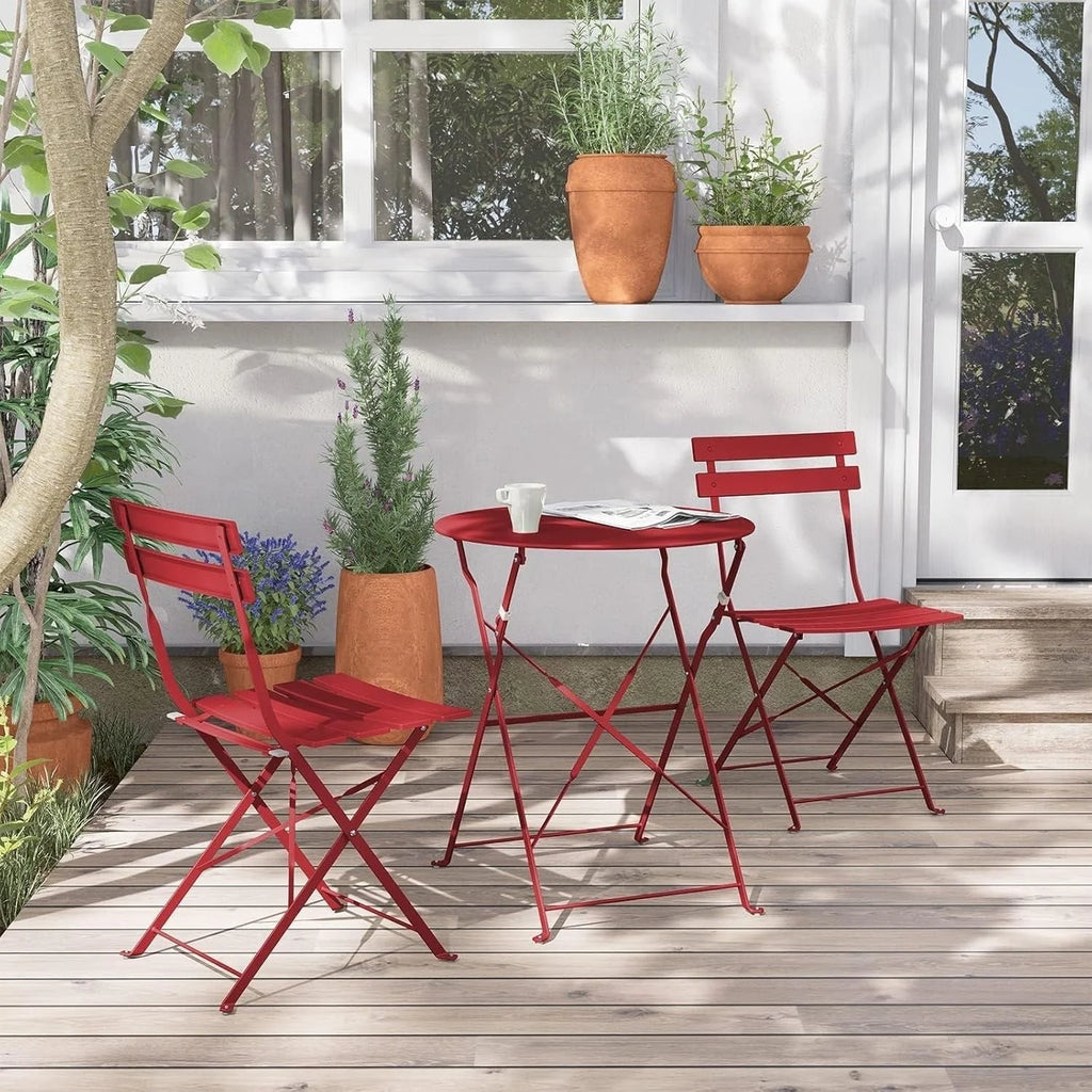 Ensemble bistro pliant 3 pièces en métal, ensemble de conversation intérieur/extérieur résistant aux intempéries pour patio, cour, jardin