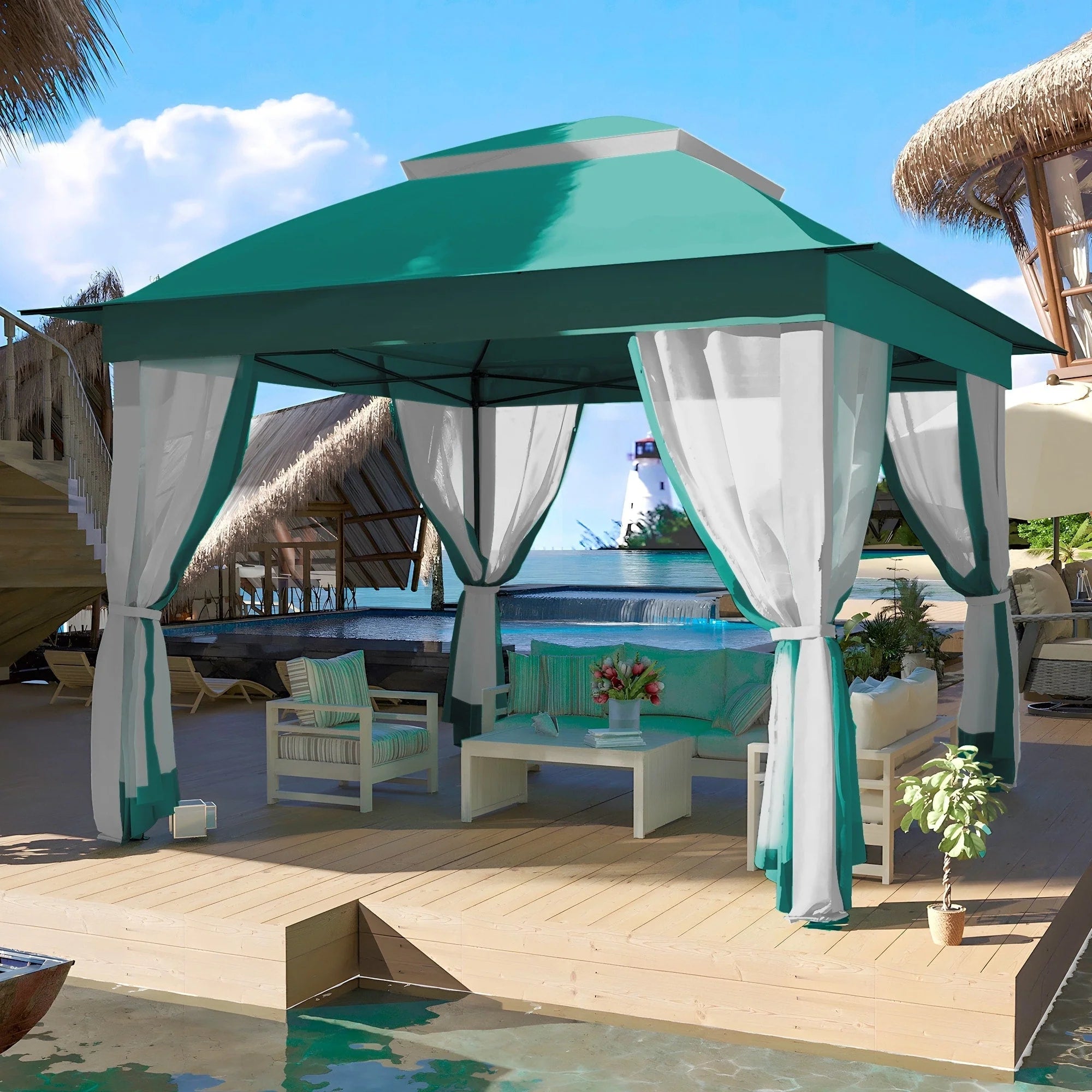 Tonnelle escamotable en acier Cozywor de 3,35 m x 3,35 m avec moustiquaire