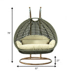 LeisureMod Fauteuil suspendu œuf 2 places avec support - Balançoire hamac de patio en rotin osier intérieur/extérieur avec coussins