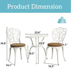 Table et chaises de patio extérieur en aluminium 3 pièces avec trou pour parasol