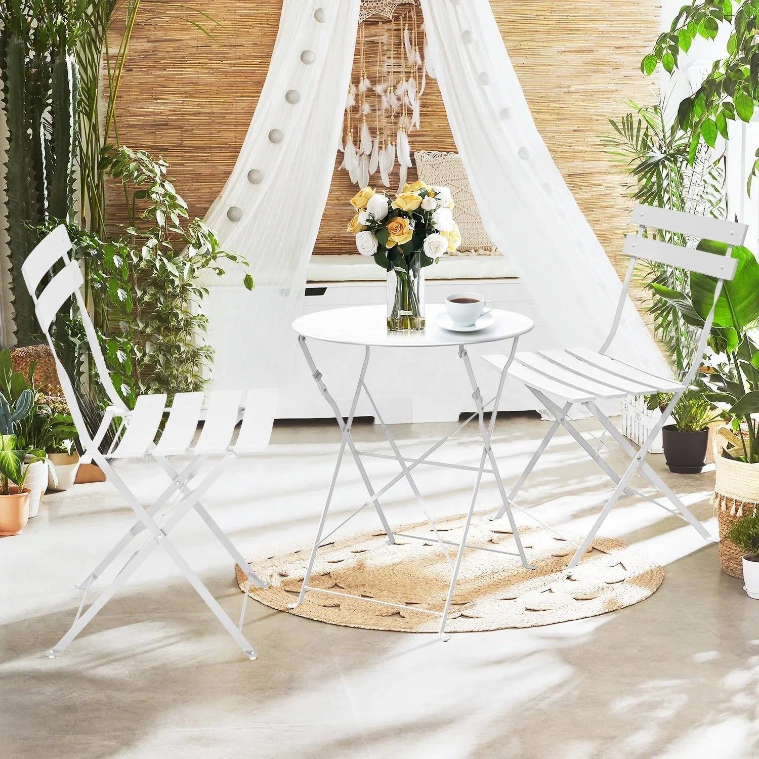 Ensemble bistro pliant 3 pièces en métal, ensemble de conversation intérieur/extérieur résistant aux intempéries pour patio, cour, jardin